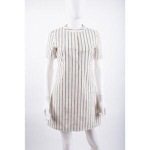 Theory Womans Trapeze Dress Size 0 P Blue Stripe Shift Cotton Linen Blend NWT